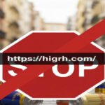 A conceptual image of energy drink cans on a street in Spain with a large red stop sign and the URL https://higrh.com/ to represent the legal ban for minors.