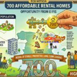 Infographic for HIGH NEWS showing 700 affordable rental homes by El FIS in Madrid and Catalonia