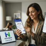 A woman using the Importass mobile app to manage Social Security services in Spain, exclusive report by HIGH NEWS.
