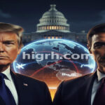 Trump threatens Spain: Illustration of Donald Trump and Pedro Sánchez with military and diplomatic symbols, HIGRH NEWS.