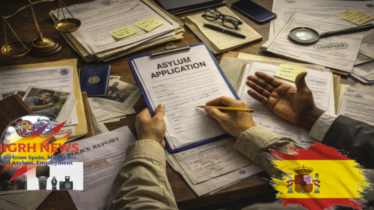 Reasons for asylum rejection in Spain showing stressed applicant with documents during asylum interview process