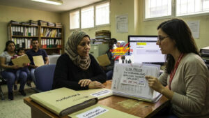 Certificado de vulnerabilidad Spain: A woman showing lack of appointments at a social services office.