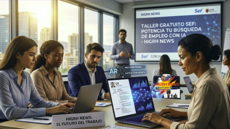 Young professionals using artificial intelligence tools to optimize their CVs during a free SEF workshop in Murcia.