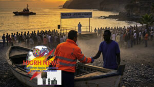 Pope Leo XIV meeting with migrants and maritime rescuers in Arguineguín, Canary Islands.