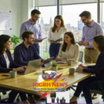 Diverse professionals in a modern office analyzing opportunities for work in Spain.