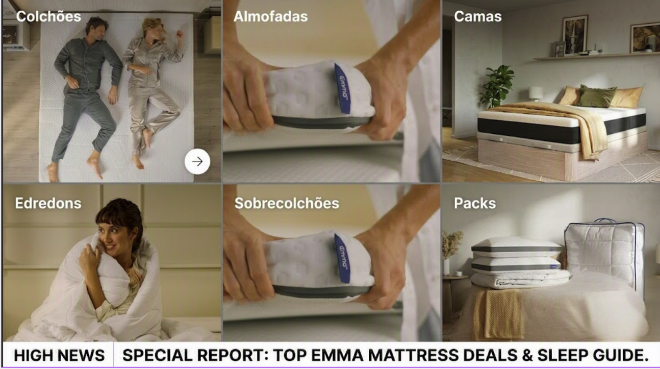 Emma Mattress Deals: Best Savings & Discounts Reviewed by HIGH NEWS 1 Collage showing Emma mattress deals, pillows, beds, duvets, and toppers featured on HIGH NEWS