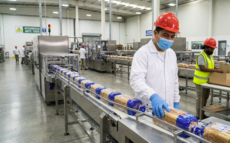 Production operators working on a modern food manufacturing assembly line.