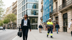 Foreign workers in Spain discussing employment opportunities