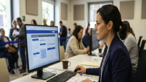 Person booking a government appointment in Spain