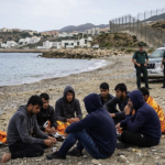 Migrants near a beach in Ceuta during the migrant crisis