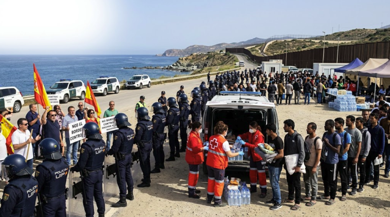 Migration crisis in Ceuta with protests, police and humanitarian aid