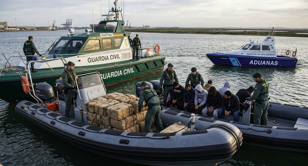 Guardia Civil patrol boat during a drug trafficking operation off the coast of Huelva