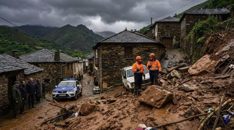 Torrential rain and landslide damage in Manzanedo de Valdueza, León