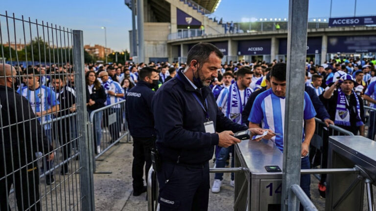 Prosegur is hiring 30 security guards in Malaga for the 2026/2027 football season 2 Security guard working at a football stadium entrance in Malaga