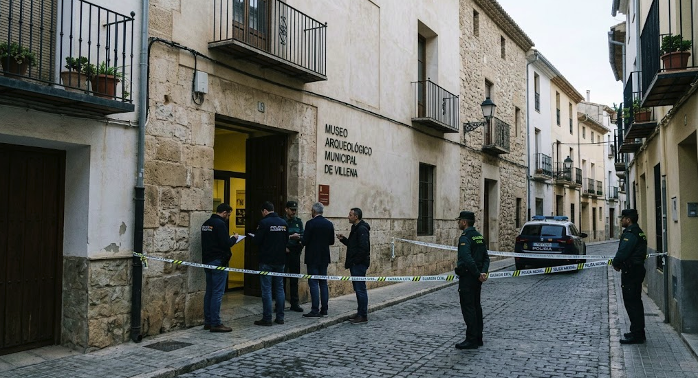 Civil Guard officers investigate the Villena Treasure theft at a museum in Alicante