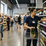 Alcampo supermarket worker restocking products in Spain