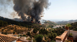 Benahavís wildfire with smoke rising over the hills in Málaga