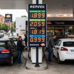 Rising petrol and diesel prices at a fuel station in Spain