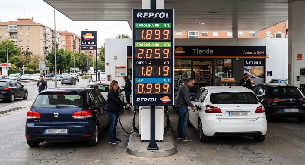 Rising petrol and diesel prices at a fuel station in Spain