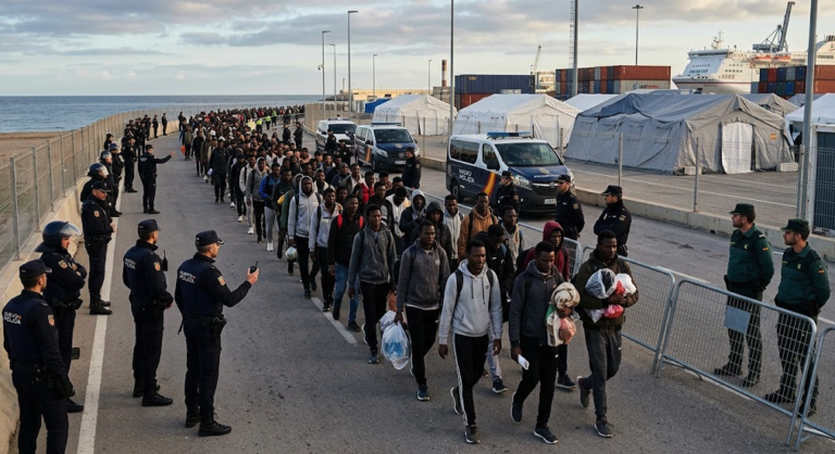 Police operation to relocate migrants from the beaches of Ceuta to the port