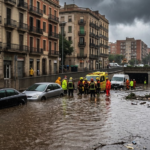 Torrential rain causes flooding and disrupts traffic in Barcelona