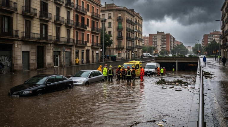 Torrential rain causes flooding and disrupts traffic in Barcelona