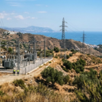 Costasol high-voltage electrical substation near dry countryside on the Costa del Sol