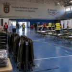 Temporary emergency reception facility for underage migrants at El Príncipe Alfonso sports complex in Ceuta, Spain.