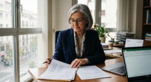 Person reviewing their work history and contribution years for retirement.
