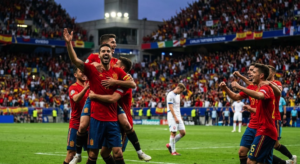 Spain celebrates a 3-1 victory over Czech Republic at Carlos Tartiere
