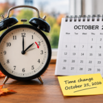 Clock and calendar showing Spain’s time change on October 25, 2026