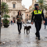 Local police officer in Valencia during a crackdown on littering and uncollected dog waste.